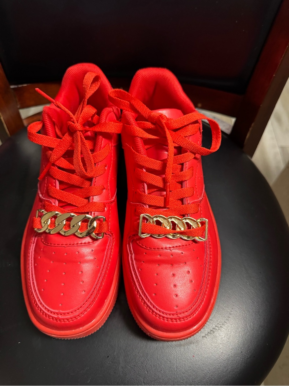 Women’s Red Fashion Sneakers with Gold Chain Accent size 7